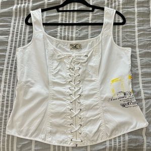 American Living Vintage White Lace Up Top